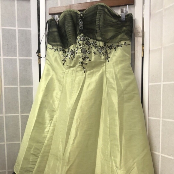 Niki Livas,Woman,Dress Formal Cocktail,Green Lemon, size 12,rhinestone `n lace.! - Picture 4 of 14
